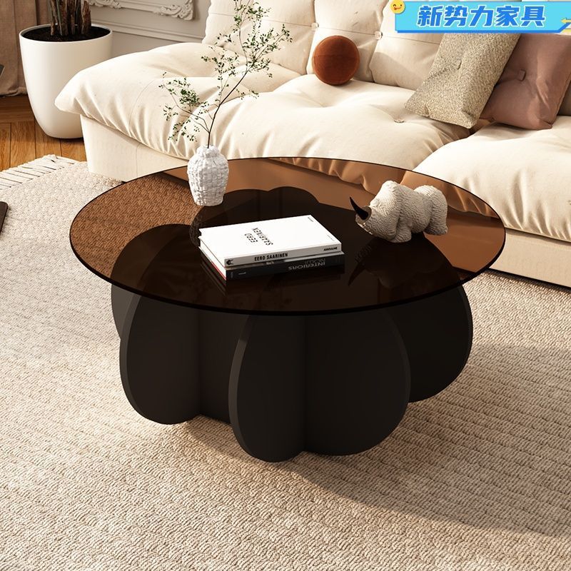 Glass coffee table accessible luxury modern living room for home small apartment casual round popular table normcore pumpkin coffee table