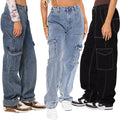 Y2k style   jeans women's new multi-pocket high-waisted elastic waistband washed cargo pants