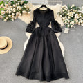 European court style women's dress - designer tassel v-neck slim fit maxi dress with miyake-inspired pleats and flared sleeves