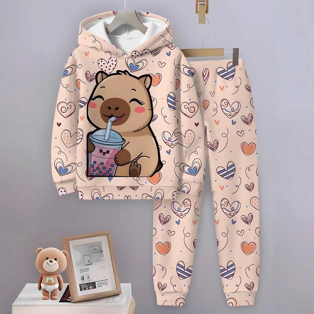 Kids' hoodie set, cross-border hot seller, 3d digital print trendy girls' fashion hooded outfit