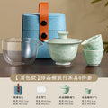 Crystal glaze travel tea set suit one pot two cups camping kung fu tea set gift portable quick cup sancai covered bowl
