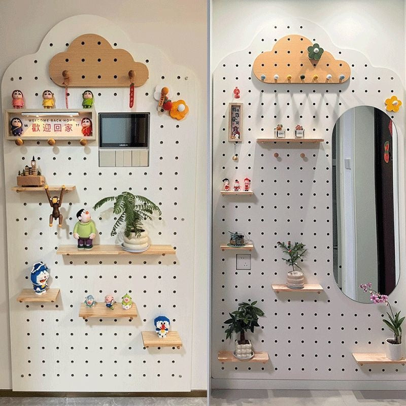 Entrance hole board wall storage rack wooden solid wood storage wall cloud display rack wall hanging clothes rack