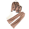 Xiaoxiangfeng age-reducing suit women's retrocontrast colorv neck sleeveless vest + long sleevesknittingoutwear + loose pants