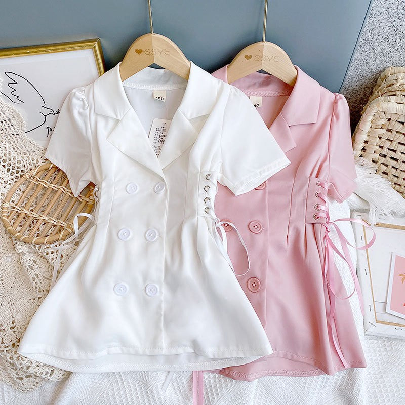 new girls' summer dress - lightweight korean style, slimming, elegant blazer dress for toddler and young girls, princess style