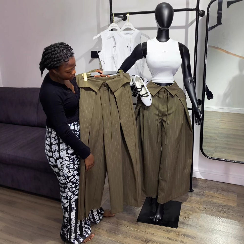 European and american cross-border women's fashion  summer new arrival: high-waisted, design-driven, striped, loose-fit wide-leg trousers - casual pants