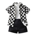 Korean style children's clothing wholesale: spring/summer kids' apparel - boys' checkered shirt & t-shirt short sleeve shorts set