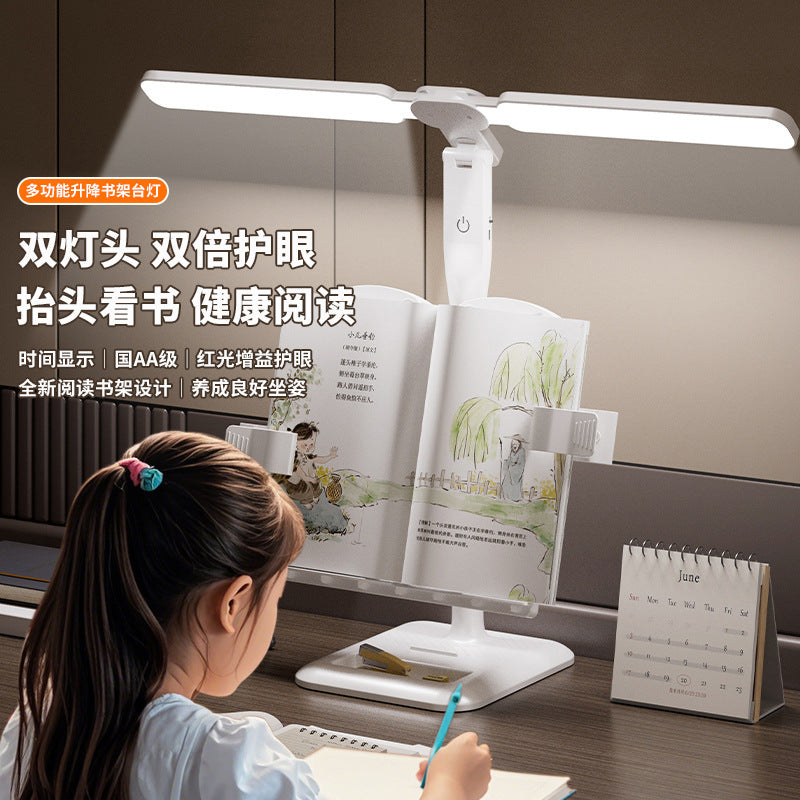 Posture corrector reading book stand desk lamp - full spectrum rechargeable study lamp for students and children