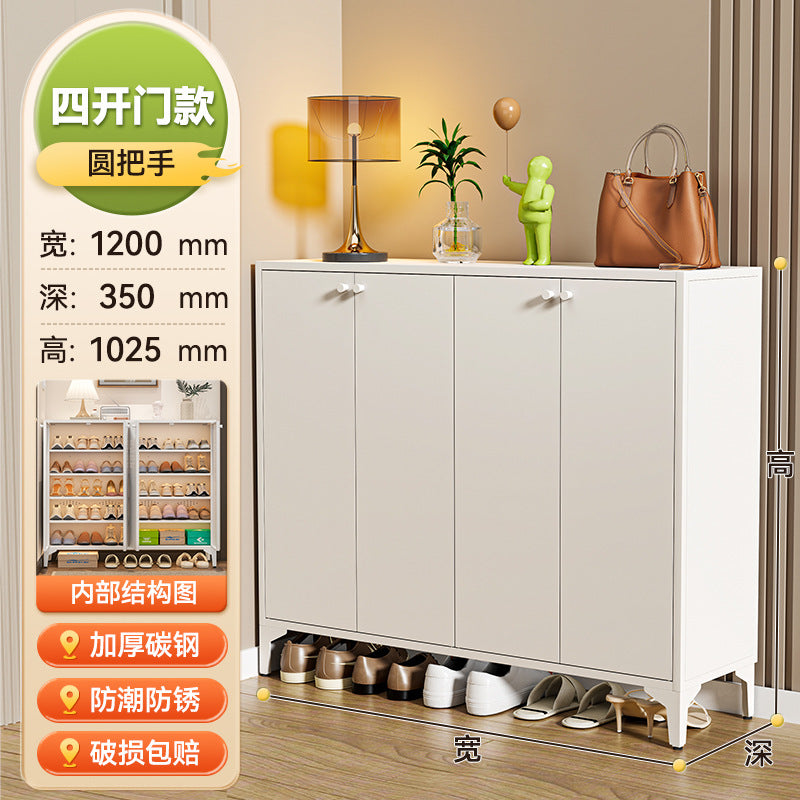 Steel shoe cabinet for home, shoe rack for entryway, hallway organizer with door and lock, minimalist large capacity faux stone shoe cabinet