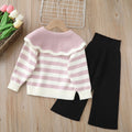 Girls' knitted sweater two-piece set - new autumn/winter collection - big collar, round neck wool sweater outfit for little girls