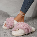 Manufacturer amazon cross-border home cross furry slippers lamb wool cotton slippers round toe flat bottom popular furry slippers