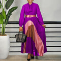 C8623 women's foreign trade new fashion tie-up color block pleated skirt elegant plus size european and american dress