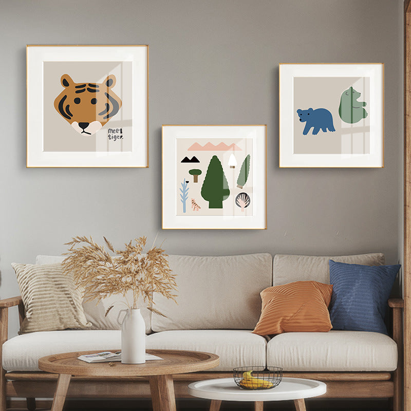 Nordic children's room bedroom bedside living room decorative painting cartoon animal green rabbit hanging painting cardboard photo frame painting