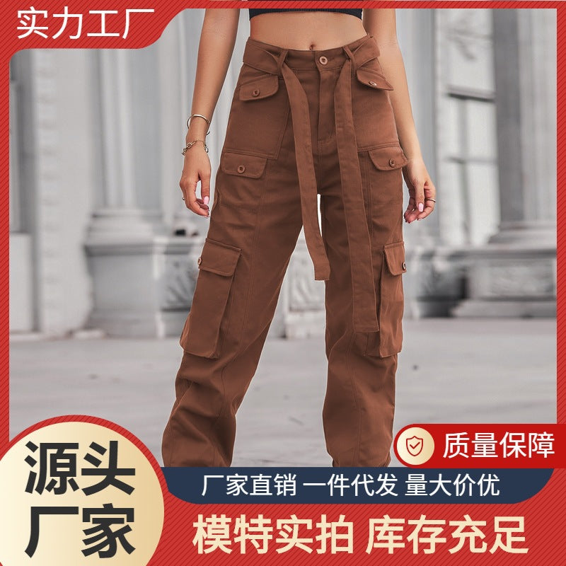 Wishfashion style cross-border export  new arrival washed denim multi-pocket heavy industry casualworkwear pants pants