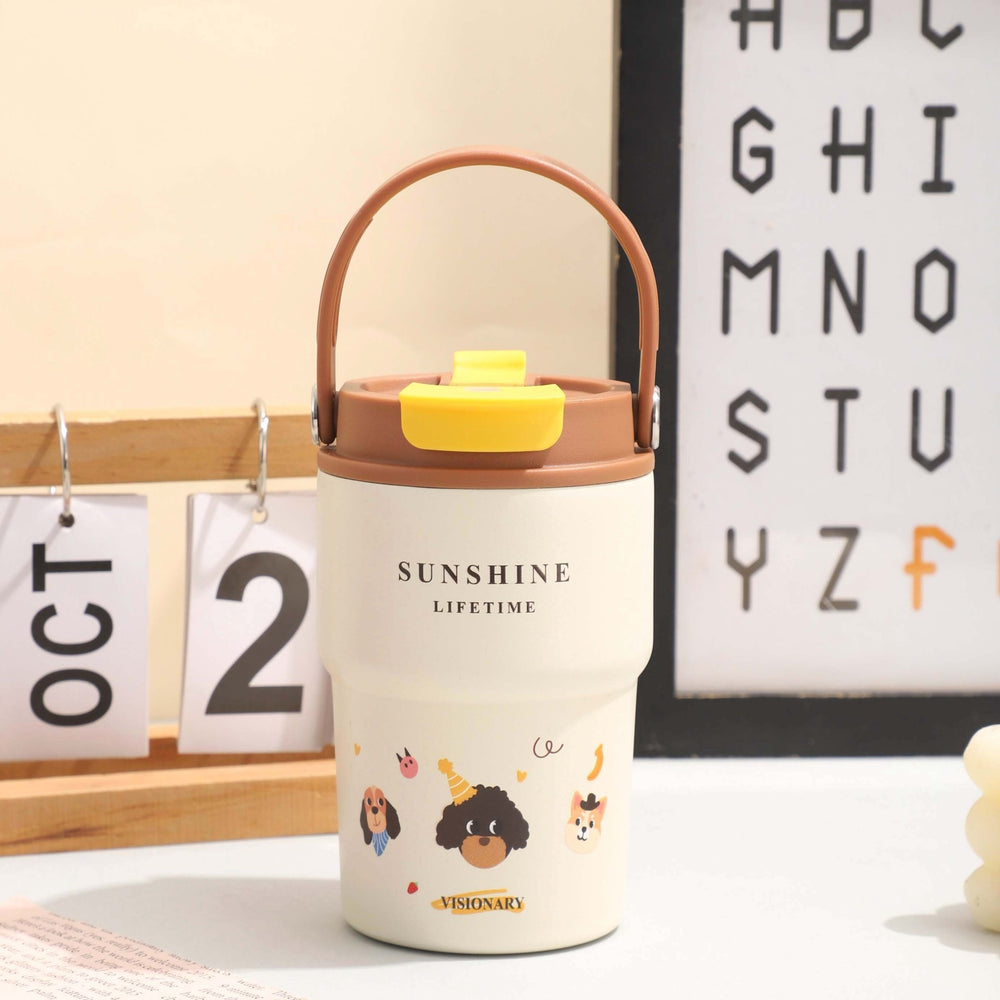 Portable dual-drink coffee mug, cartoon design, 316 stainless steel vacuum insulated tumbler with tea infuser, outdoor travel mug