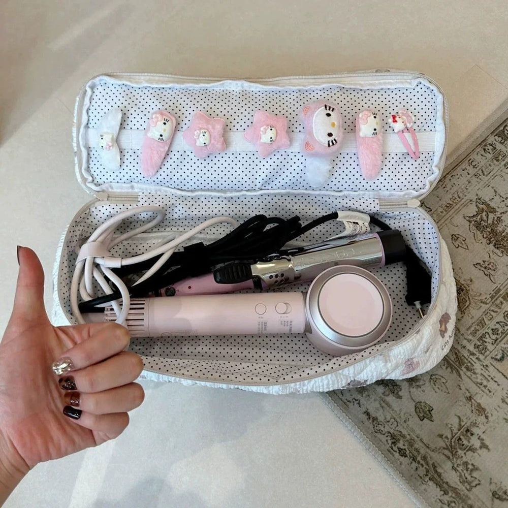 Portable hair dryer storage bag - thickened, stylish, quilted design for curling irons, flat irons, and other hair styling tools
