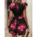 Women's summer  new arrival: bestselling printed deep v-neck midi dress with cinched waist and short sleeves