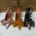 Za2024 summer new fashion bowknot metal strap high heel women's pointed toe slingback stiletto sandals