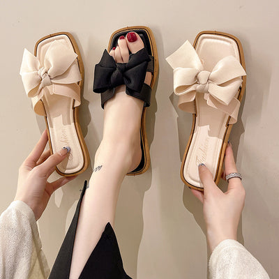 2024 new bowknot slides - outdoor wear, summer casual, versatile, fairy style, flat sandals, women's slippers