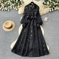 French romantic stand collar lantern sleeve lace dress - women's summer slimming a-line maxi dress - elegant & chic