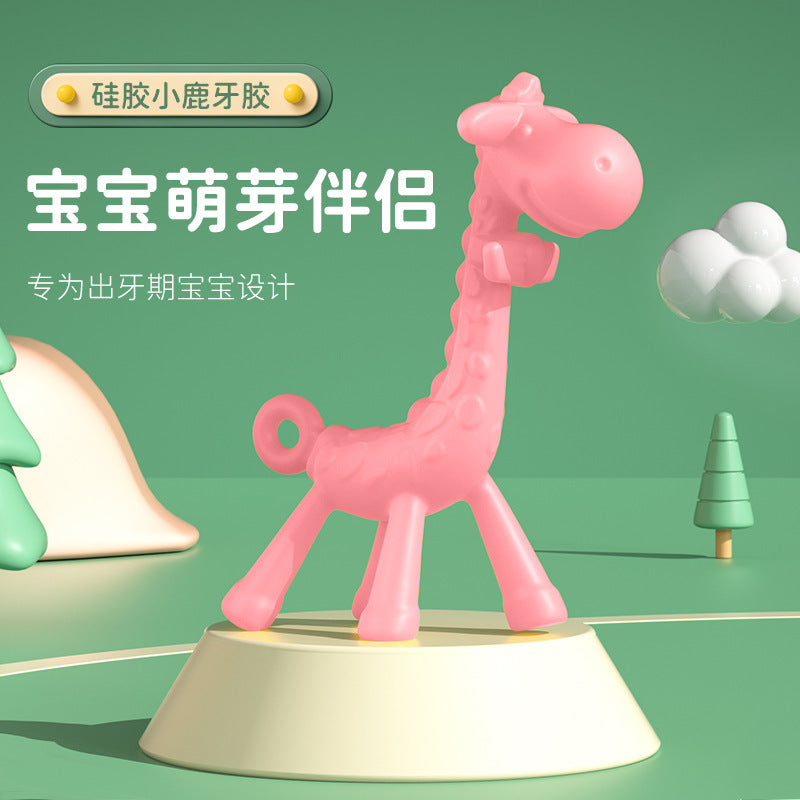 English suction card packaging baby giraffe molar stick liquid silicone toothpaste food grade baby anti-eating hand biting glue