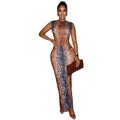 European and american style foreign trade everyday retro women's snake print print elegant design hip-hugging skirt round neck hiking long dress
