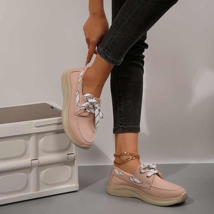 export plus size casual flats for women,  spring/autumn new collection, round toe chunky sole low-cut lace-up flat casual shoes