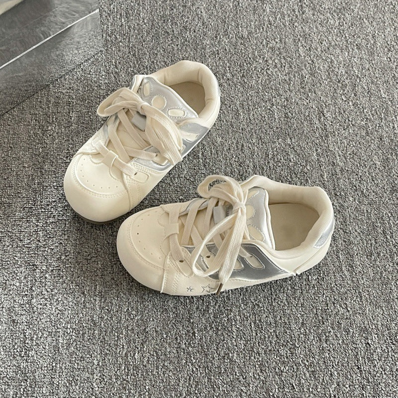 Silver student german training shoes thick sole bread shoes for women 2026new arrivalspringcasualeasiest for match soft bottom sports white shoes