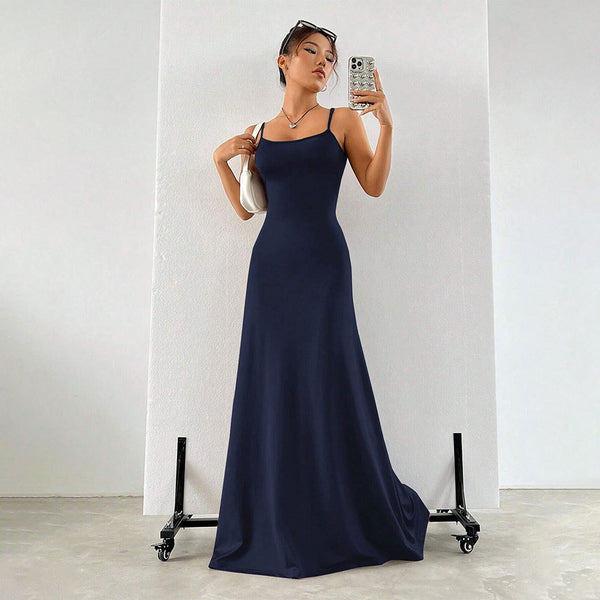 women's French royal sister Hepburn style dress summer high waist suspender waist slim dress