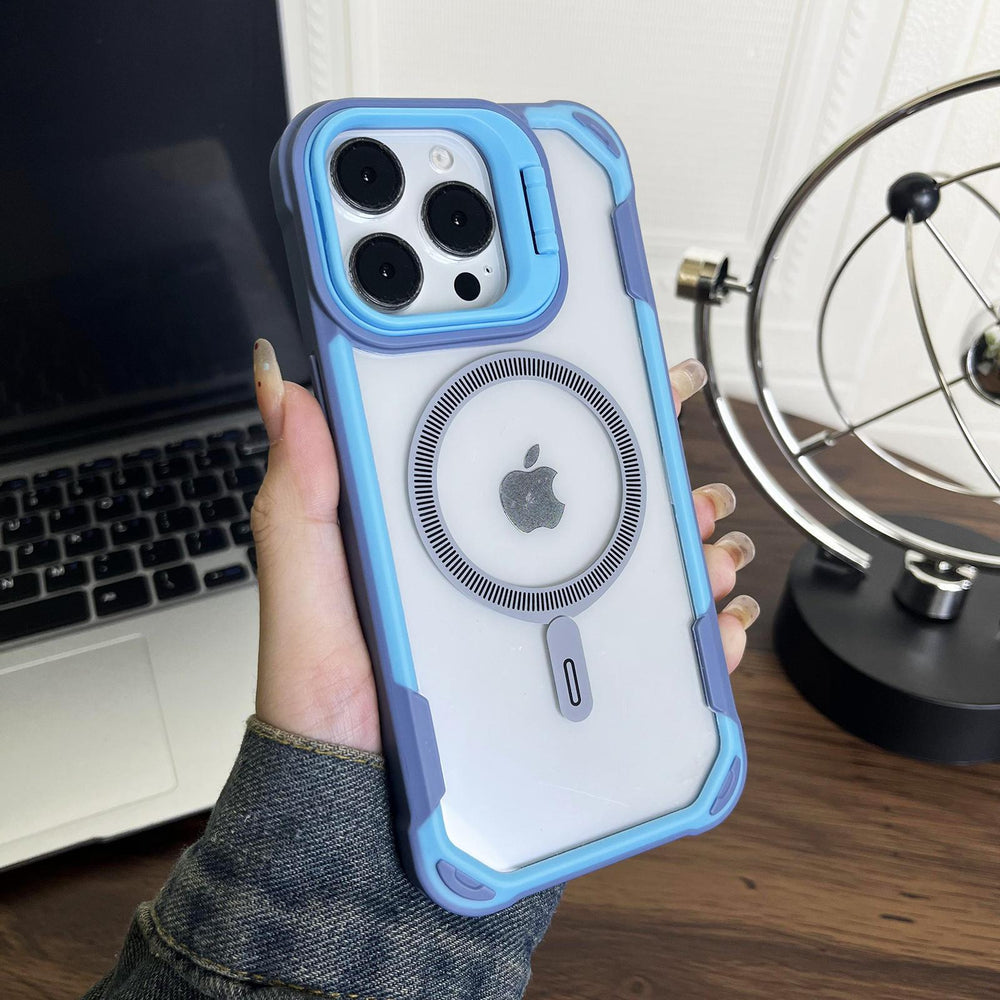 Suitable for apple 16promax magnetic oracle shield mobile phone case cool lens holder iphone15 contrasting color anti-fall