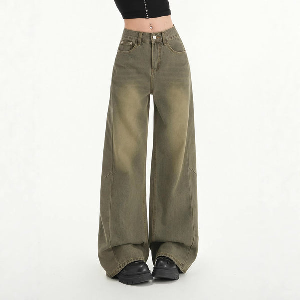 Cross-border Europe, America,  popular street drape pure straight loose versatile wide-leg retro washed jeans