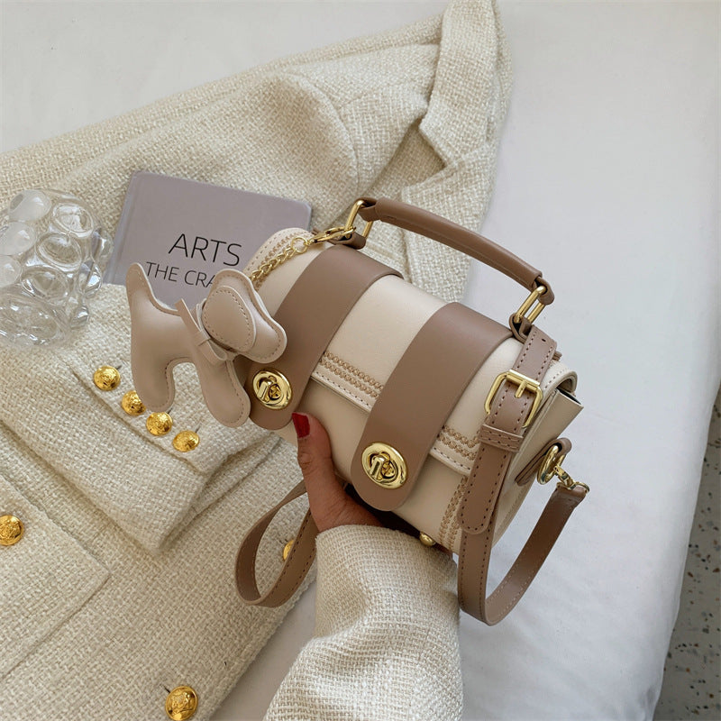 Foreign style bag contrasting color women's small bag 2025 new portable Boston bag fashionable and simple shoulder messenger bag