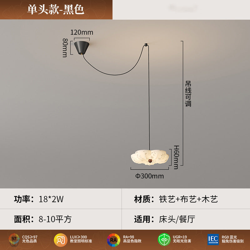 Medieval Fabric Restaurant Chandelier Song Dynasty Aesthetics New Chinese Designer Dining Table Flower Light Retro French Lighting