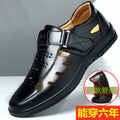 Summer hollow-out leather sandals for men - casual, breathable, business-ready, soft upper, perforated design, durable, middle-aged and elderly, dad shoes