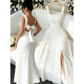 Amazon fashion  summer new arrival square neck sleeveless back bow tie strap sense dress