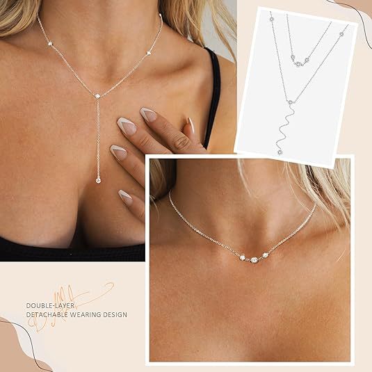 New european and american hot-selling long double-layer necklace for women, high-end design, unique cubic zirconia pendant necklace