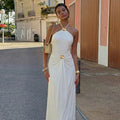European and american style women's clothing  spring/summer new fashion solid color sleeveless halter neck slim fit waist sexy backless dress