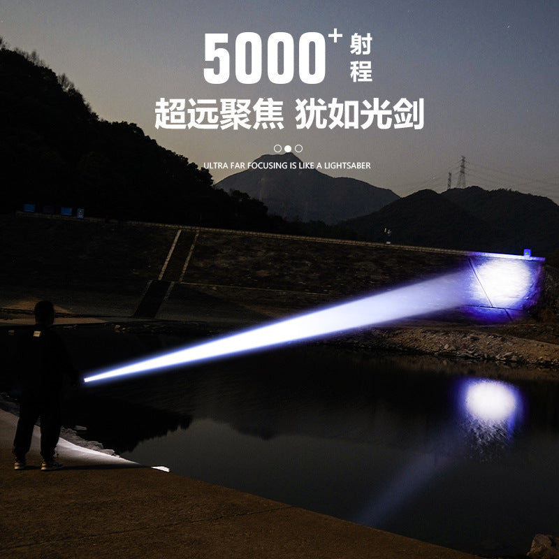 Cross-border new product 30W LED white laser flashlight USB charging outdoor zoom stepless dimming strong light flashlight