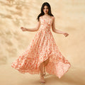 European and american cross-border youth summer new fashion asymmetrical neck irregular dress vacation style floral maxi dress women's clothing