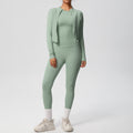Ready-to-ship cross-border double-sided brushed microfiber seamless, breathable, and skin-friendly three-piece activewear set for women, perfect for running, fitness, and yoga