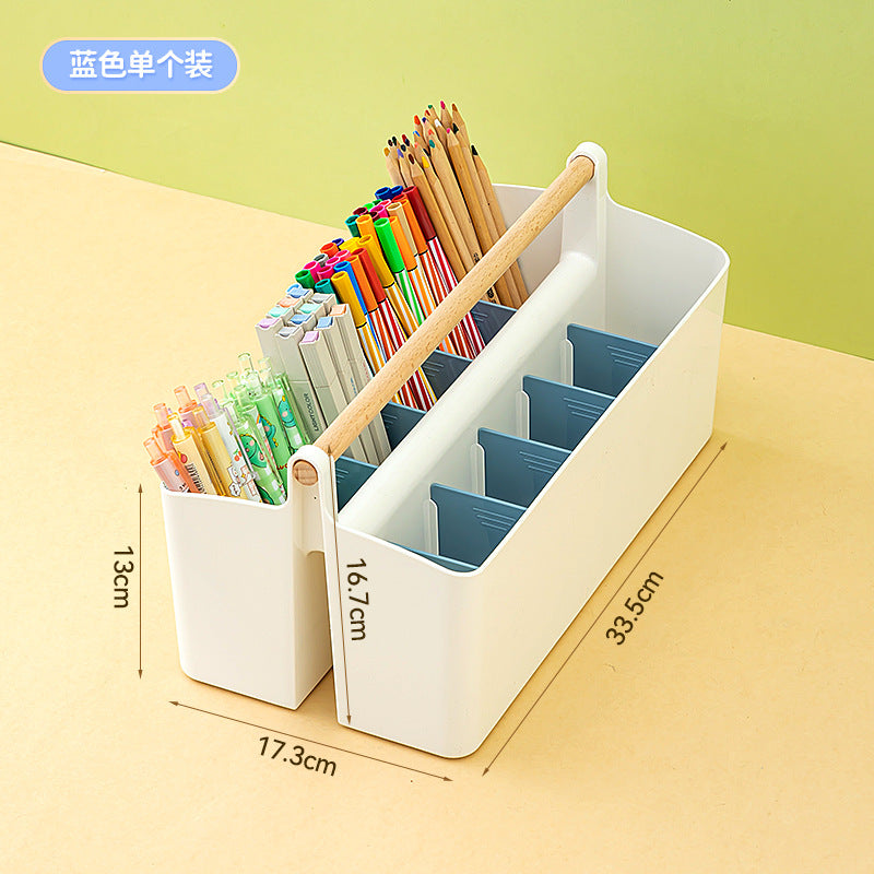 Hand-held colored pen marker storage box, grid large-capacity pen holder, finishing, student brush desktop stationery storage box