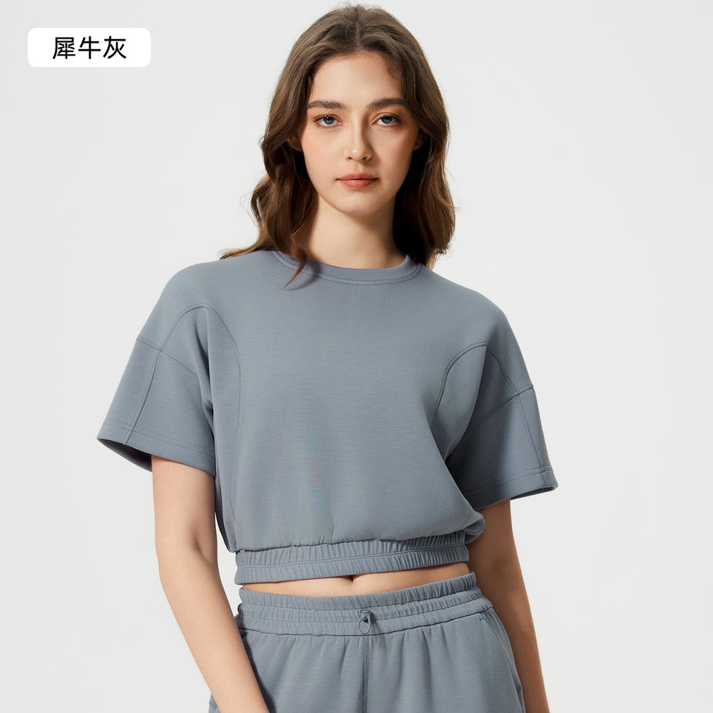 Women's summer casual activewear set: cloud-like air layer, loose fit, slimming, solid color, fashionable fitness yoga two-piece outfit