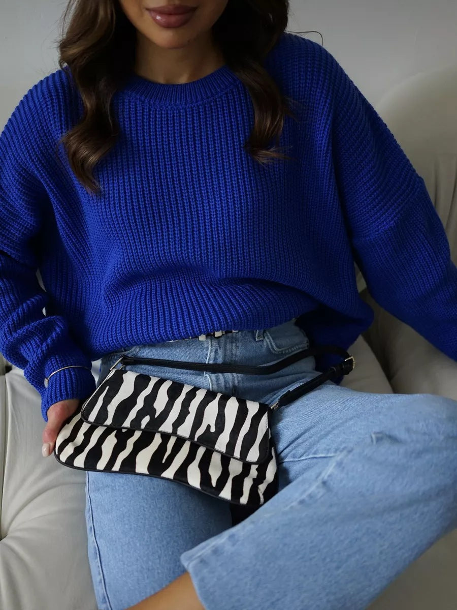 Cross-border solid color crew neck sweater 2024 European and American spring and autumn loose knitted sweater Ins  pullover women