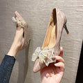 Flats french champagne color wedding shoes fall and winter women's bridal shoes 2025 new arrival hexiu wedding dress two-wear engagement high heels