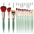 makeup brush set, 12-piece, featuring soft bristles, including a foundation brush, angled contour brush, and a complete set of makeup brushes