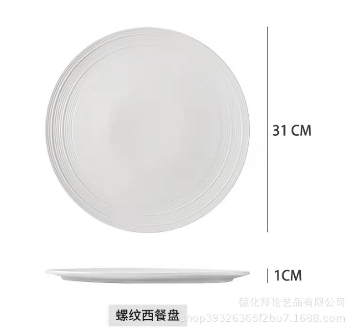 Creative western-style steak plate, hotel pasta plate, striped ceramic plate for home use, restaurant dessert presentation plate, wholesale tableware