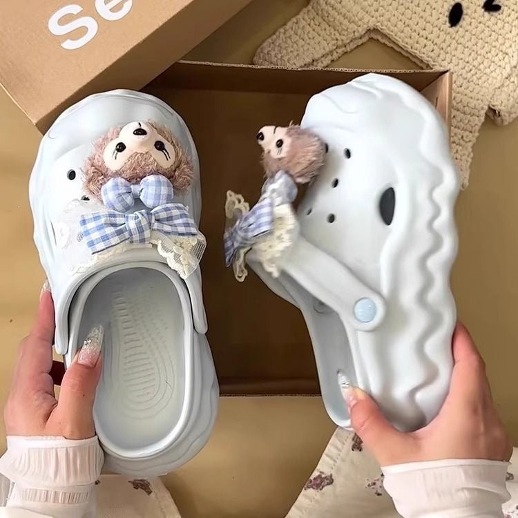 Thick sole heightenedcute cartoon shirley rose crocs women's 2026 summerfashioneasiest for match stepping on shit toe slippers