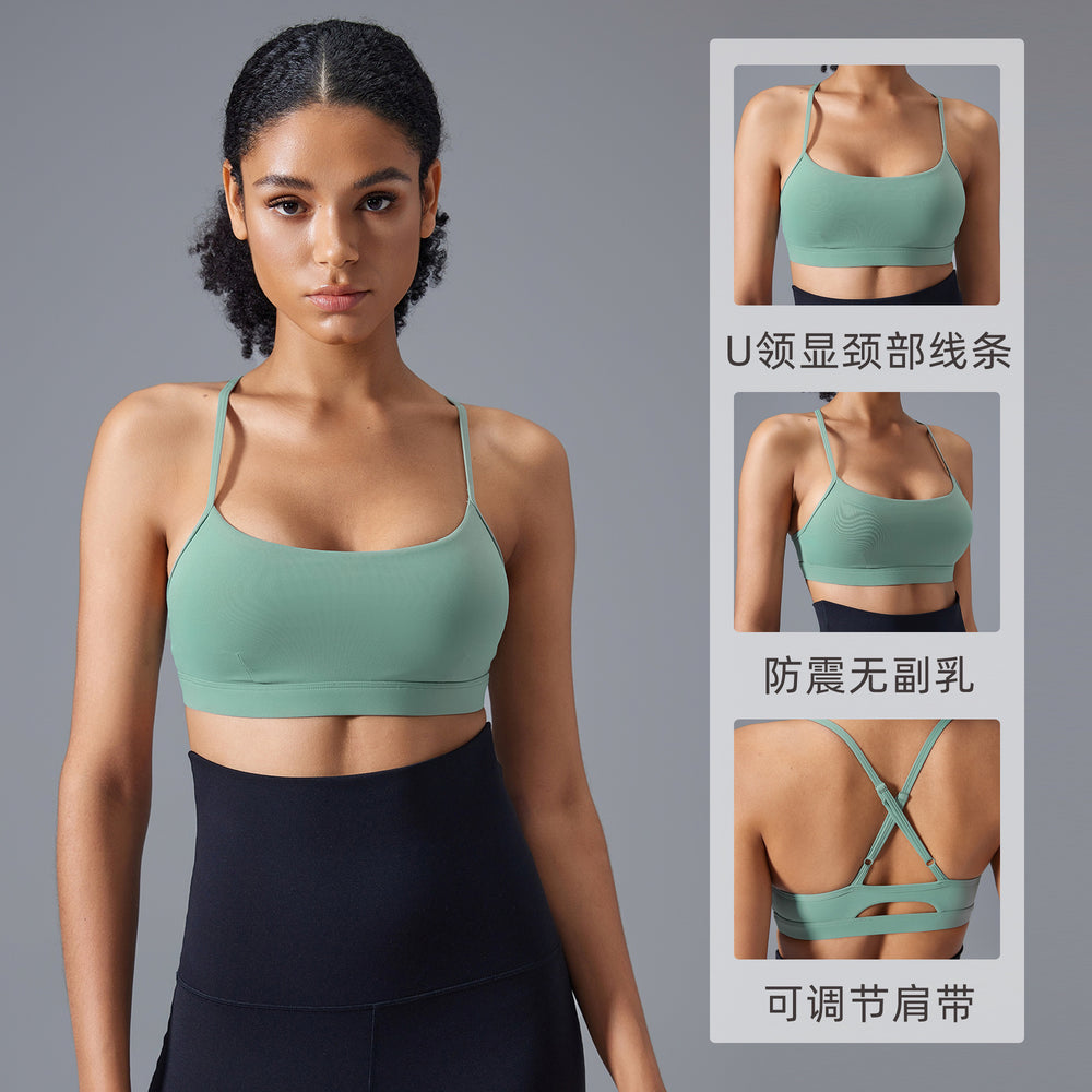 Adjustable straps backless sports bra women's running shockproof fitness bra barely-there yoga bra d25108