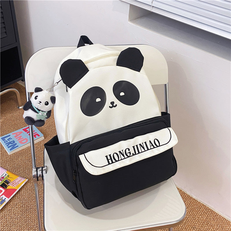 New plaid versatile casual girl backpack cute cartoon panda schoolbag female primary school junior high school student backpack