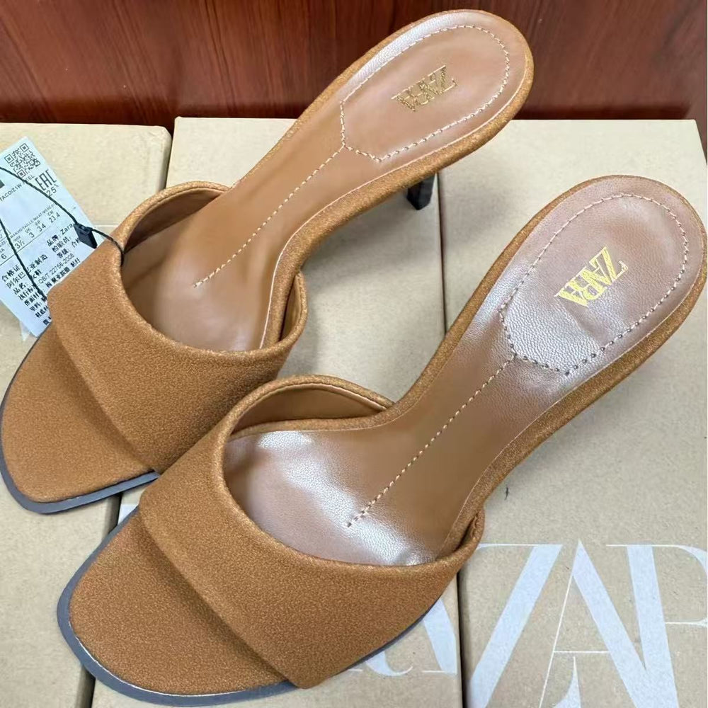 Za women's high heel sandals - 2025 summer new collection: pointed-toe stiletto thong sandals with open toe and slingback design