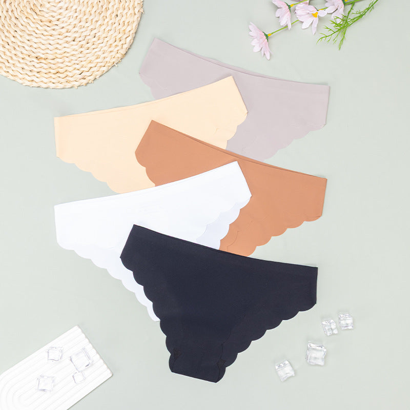 factory wholesale ice silk seamless underwear wavy edge low waist sports fold waist women's nylon briefs pure cotton crotch
